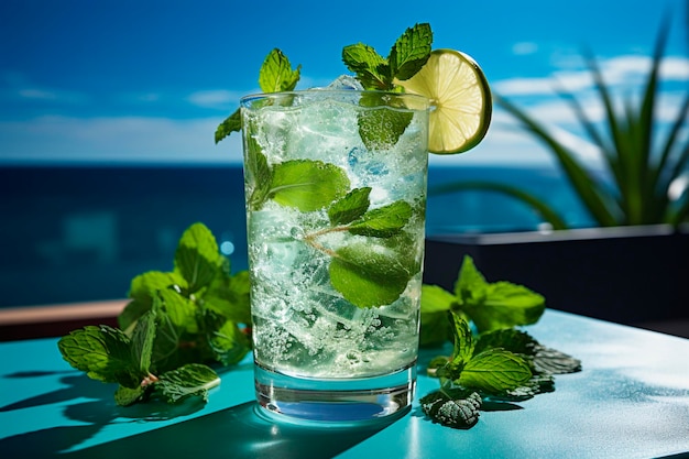 Koktajl Mojito na ciemnym tle z bliska widok Generative AI