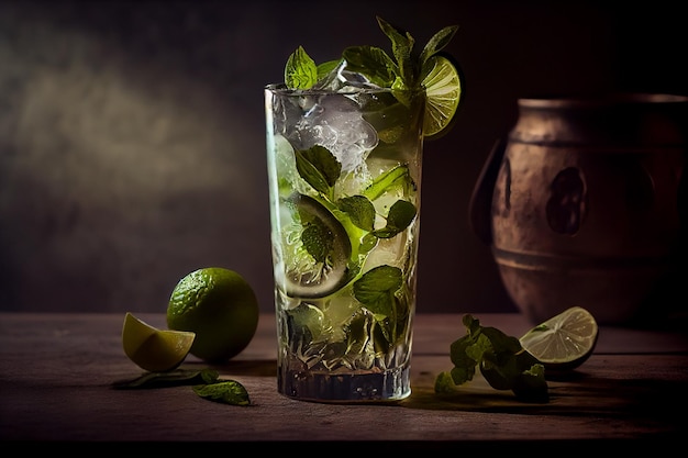 Koktajl mojito na drewnianym stolegenerative ai