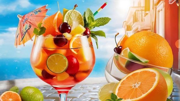 Koktajl w szklance z pomarańczami letni włoski świeży alkohol zimny napój