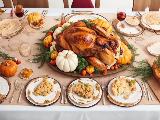 Kolacja na Święto Dziękczynienia z dekoracjami na stole