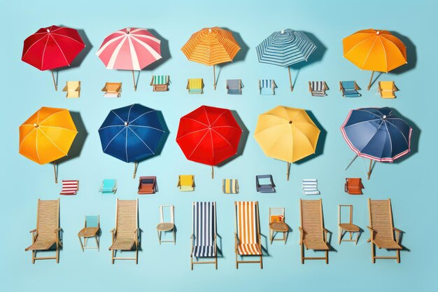 Zdjęcie kolaż leżaków z parasolami