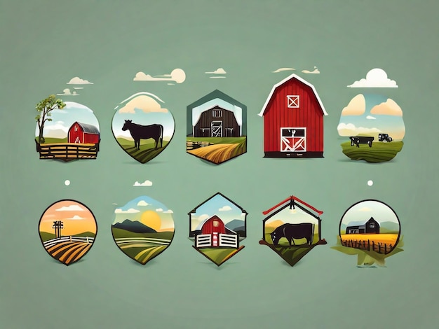Zdjęcie kolaż obrazów farmy i farmy z stodołą i sceną farmy