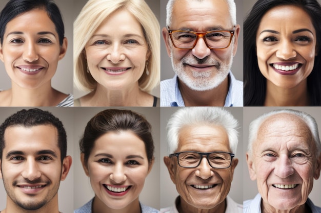 Kolaż portretów osób w średnim wieku rasy mieszanej
