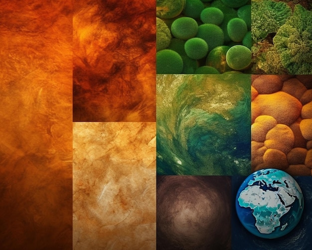 Zdjęcie kolaż różnych kolorów, w tym planety, planety i planety.