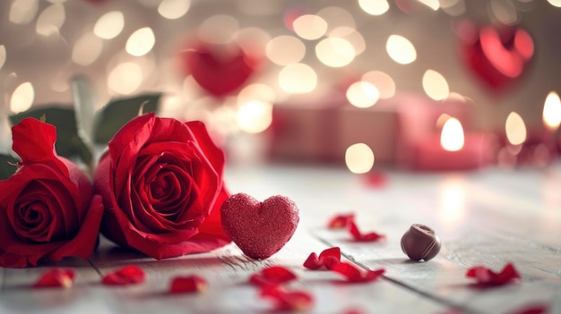 Kolaz serc, róż i romantycznych prezentów na Walentynki
