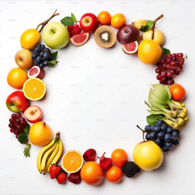 Zdjęcie kolaż smacznie wyglądających kolorowych owoców