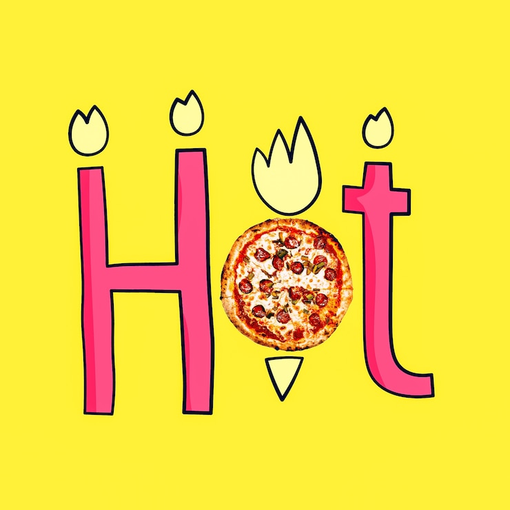 Zdjęcie kolaż sztuki współczesnej. pizza na gorąco. minimalny projekt fast food