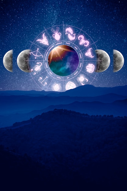 Zdjęcie kolaż z horoskopem i astrologią