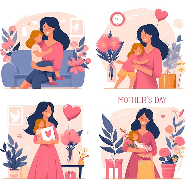 kolaż zdjęć z kobietą trzymającą dziecko i kwiaty