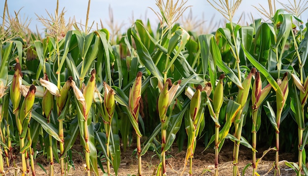 Kolby kukurydzy na polu plantacji kukurydzy