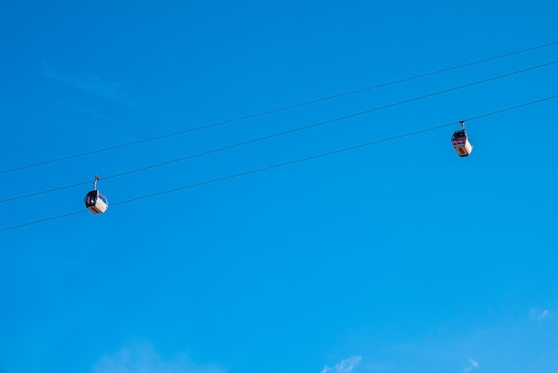 Kolejka linowa Thames obsługiwana przez Emirates Air Line w Londynie. Przeprawa przez Tamizę.