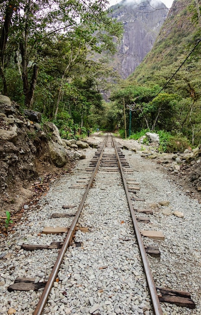 Kolejowa droga do Aguas Calientes, Peru. sposób, aby dostać się do Machu Picchu