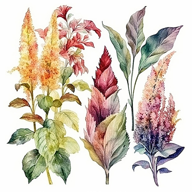 Kolekcja akwarela Amaranthus liści i kwiatów