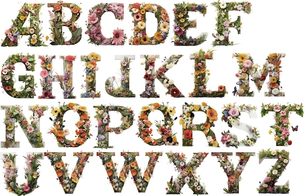 Kolekcja alfabetów czcionek kwiatowych