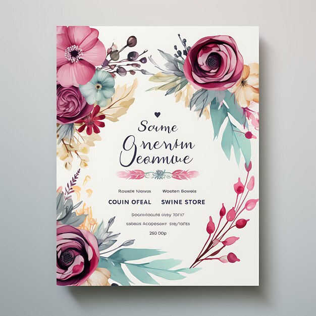 Zdjęcie kolekcja bohemian floral wedding invitation card okrągły kształt recyc ilustracja projekt pomysłu