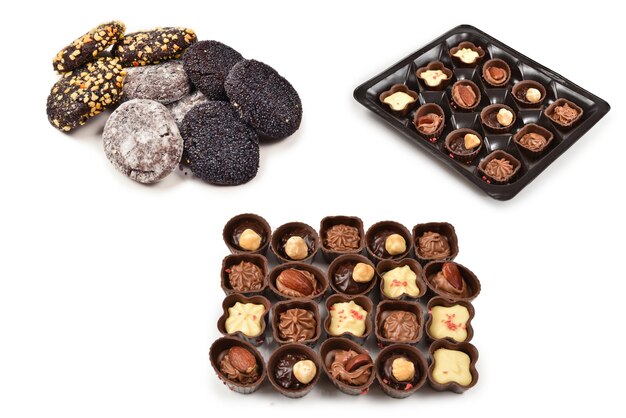 Kolekcja cukierków czekoladowych w plastikowym pudełku