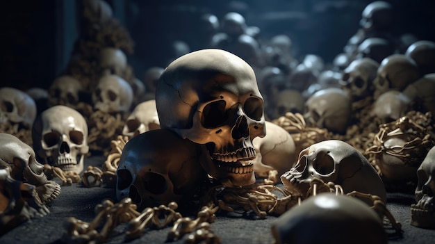 Kolekcja czaszek i złotych łańcuchów