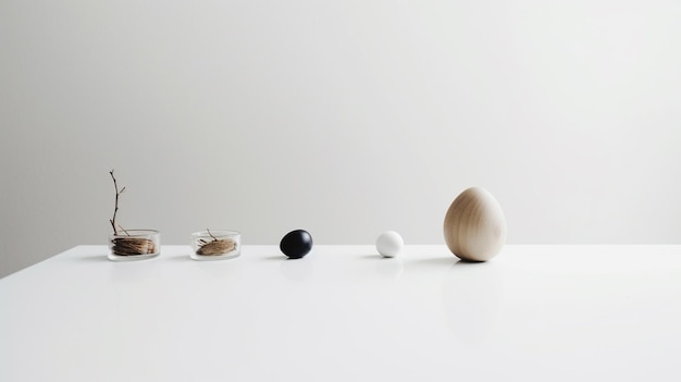 Kolekcja drewnianych jaj na białej powierzchni z napisem „jajko”