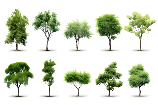 Kolekcja drzew izolowana na białym tle egzotyczne drzewo tropikalne do projektowania