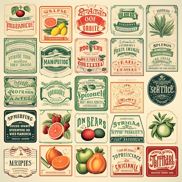 Zdjęcie kolekcja etykiet vintage branding i estetyka z kreatywnym odkrywaniem grafiki wektorowej allure