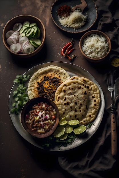 Kolekcja fotografii żywności Pupusas. Wysokiej jakości zdjęcia przedstawiają to tradycyjne jedzenie uliczne.