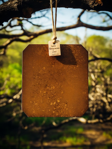 Zdjęcie kolekcja kartki sześciokątnej zawieszonej na gałęziach dębu wi vintage nature hang tag