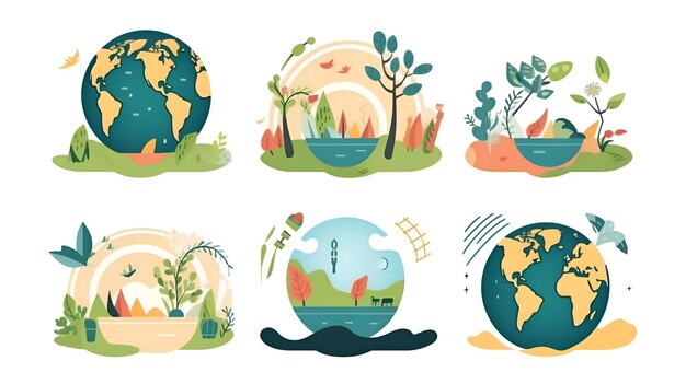 Kolekcja kolorowych ikon ekologii i ochrony przyrody na białym tle