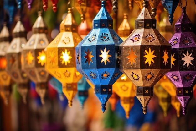 Kolekcja kolorowych latarni arabskich