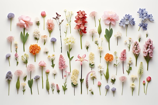 Kolekcja kwiatów rośliny kwitnące kwitnące kwiaty na białym tle generatywna ai