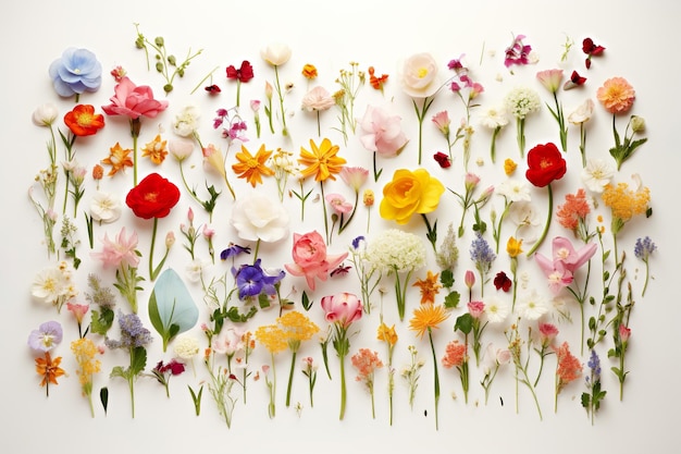 Kolekcja kwiatów rośliny kwitnące kwitnące kwiaty na białym tle generatywna ai