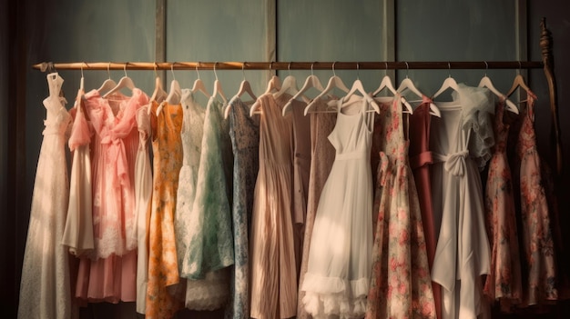 Kolekcja ładnych sukienek na wieszaku wygenerowana przez AI