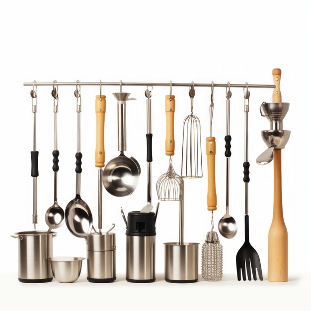 Kolekcja niezbędnych przyborów kuchennych i narzędzi izolowanych
