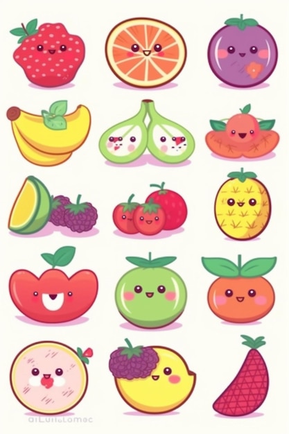Kolekcja owoców z napisem "owoce" na dole.