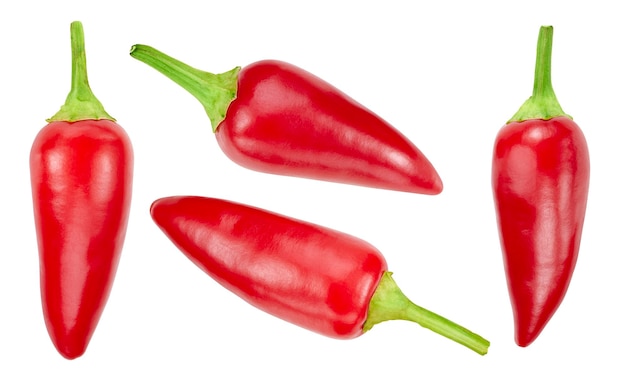 Kolekcja papryczki chili. Czerwona papryczka chili ze ścieżką przycinającą na białym tle
