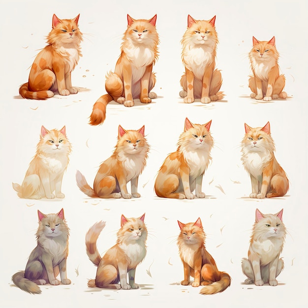 Kolekcja postaci uroczych kotów akwarelowych