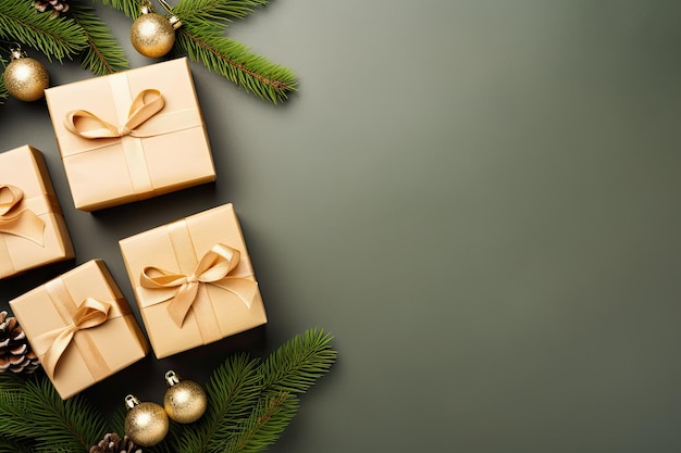 Kolekcja pudełek na prezenty świąteczne z sosną do makiety projektu szablonu widzianego z góry i lai