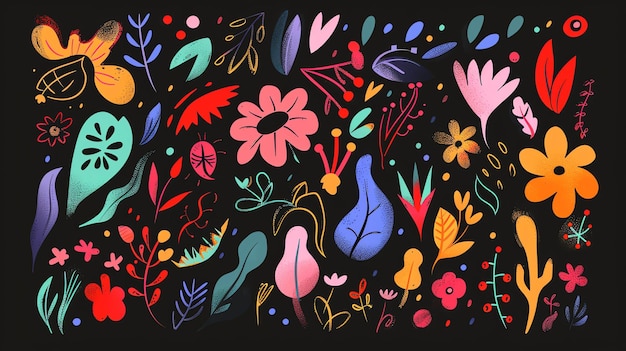 Kolekcja ręcznie narysowanych elementów kwiatowych Zestaw zawiera różnorodne liście kwiatów i inne elementy botaniczne