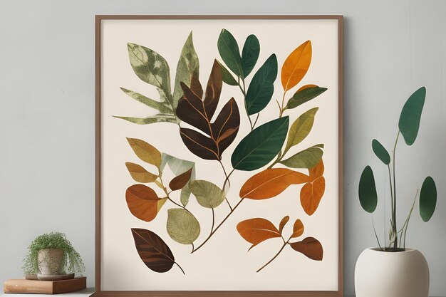 Kolekcja Retro Leaves Artystyczny botaniczny nadruk ścienny z zawieszką w stylu vintage