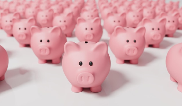 Kolekcja różowych pudełek skarbonka Koncepcja finansów i oszczędności Renderowanie 3D