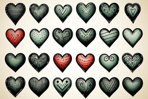 Zdjęcie kolekcja serc w płaskim stylu valentines day greeting card design