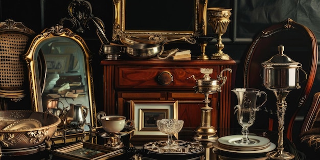Zdjęcie kolekcja starożytnych srebrników wystawiona na stole doskonała do dekoracji domu lub restauracji