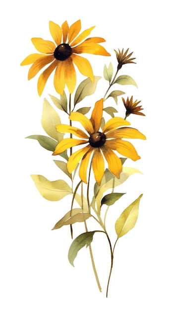 Kolekcja Sunny BlackEyed Susan w nowoczesnym stylu akwareli na białym tle, idealna do projektów kwiatowych Generative AI