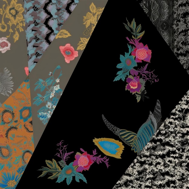 Kolekcja tkanin z wzorem ptaków i kwiatów.