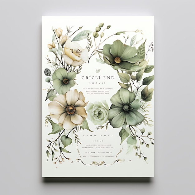 Kolekcja Vintage Botanical Wedding Invitation Card Scalloped Shape Pa ilustracja projekt pomysłu