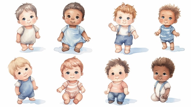 Kolekcja wizerunków niemowlęcia i niemowlęcia na białym tle.