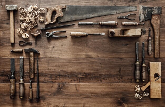 Zdjęcie kolekcja zabytkowych narzędzi do obróbki drewna