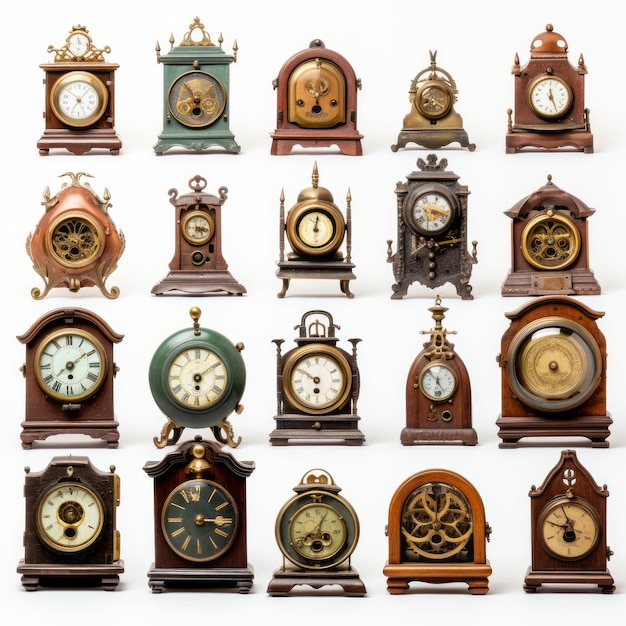 Kolekcja zabytkowych zegarów o unikalnych wzorach