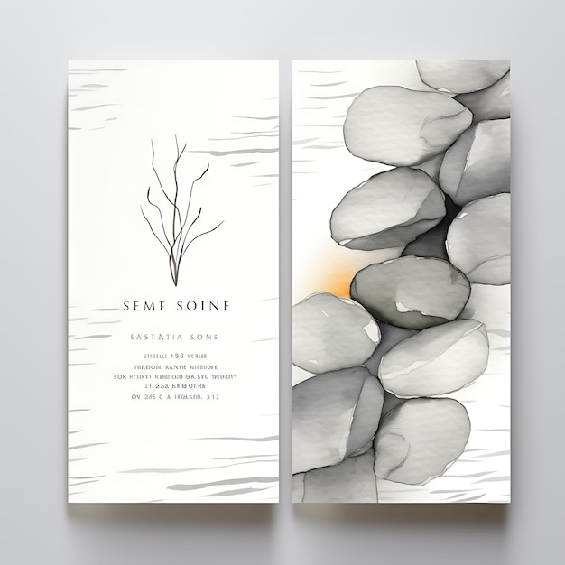 Zdjęcie kolekcja zen stone invitation card pebble shape stone paper material ilustracja projekt pomysłu