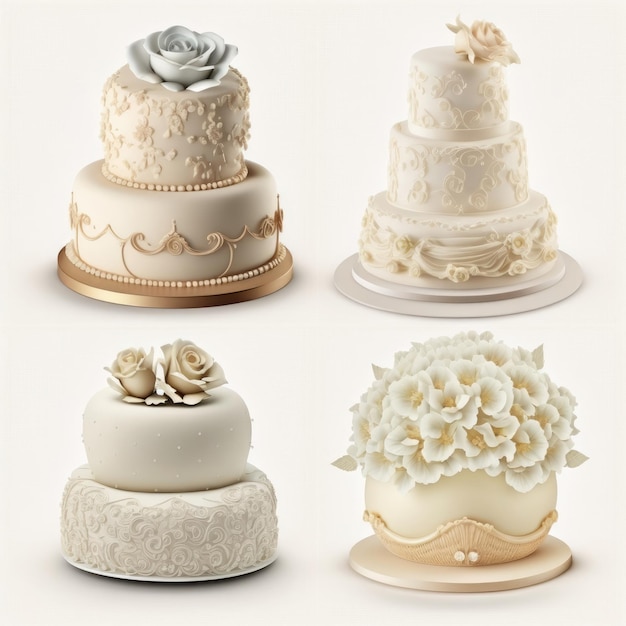 Kolekcja zestaw tort weselny na białym tle Wykonane przez AIArtificial Intelligence