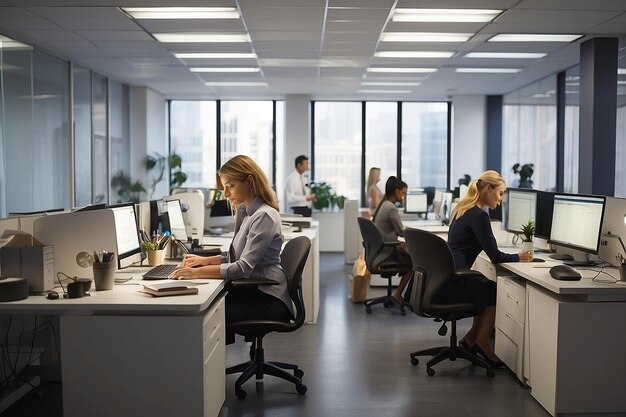 Koleżanki pracujące na stanowisku pracy dla kobiet w zatłoczonym biurze